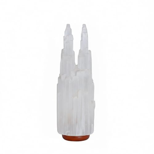 AROMASENSES | Lámpara de Selenita Natural 30 cm Doble Punta Catedral | Luz Ambiental Relajante | Limpieza Energética | Luz Suave para Meditación y Terapias