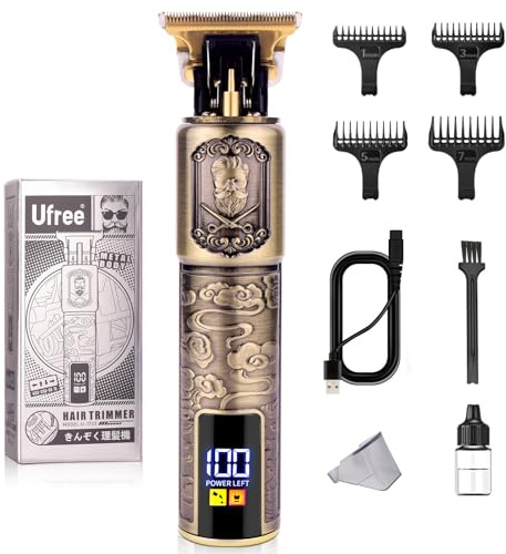 Ufree Professional Beard Trimmer for Men, Zero Gapped T-Blade Hair Clipper & Mustache Trimmer Kit with LCD Display, Precision Edgers for Haircut & Grooming, Barber-Grade Electric Shaver, Gifts for Men