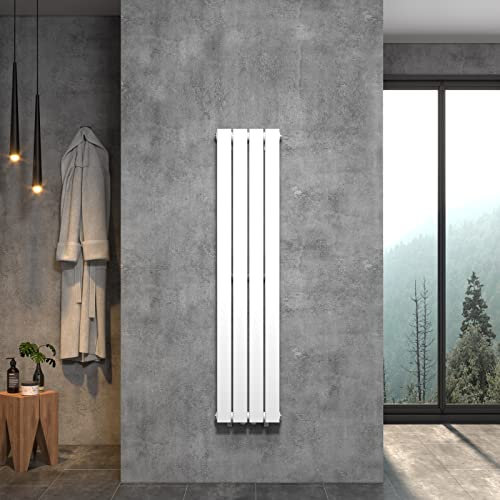 WITEN&NOCK Designheizkörper Flachheizkörper Wohnraum Paneelheizkörper Weiß Mittelanschluss Doppellagig Vertikal 140 x 30 cm Ohne Multiblock