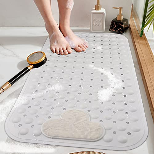 DINGC Tappetino doccia antiderapant con ventose e fori di drenaggio, tappetino doccia con cuscino massaggiante, tappetino da bagno doccia grande per doccia da bagno 70 x 40 (bianco) 70 x 40 (ovale)