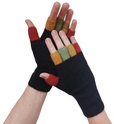 Native World Damen Possum Merinowolle Fingerlose Handschuhe - weich, extrem warm für den Winter, Schwarz , One size