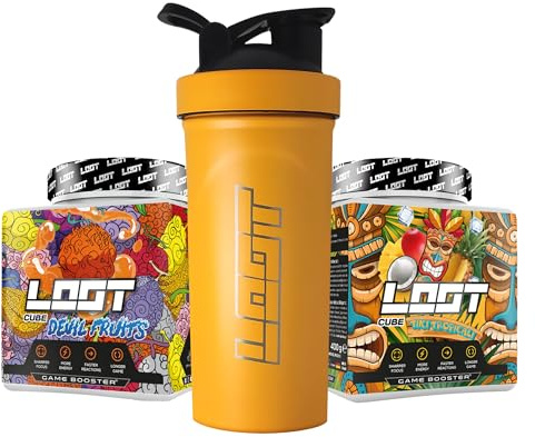 LOOT - Premium Game Booster Tiki Devil Bundle mit Metallshaker | 2x 50 Servings (400g) mit Koffein | 20 hochdosierte Inhaltsstoffe | Energy Drink mit Flow-State Formel | Konzentration & Ausdauer