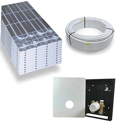 Warmwasser Trockenestrich Fußbodenheizung HoWaTech DRY Komplett Set 5/10m² Dämmplatte 30mm EPS WLG 035 DEO und RTL Regelbox, Heizfläche:5.00m²