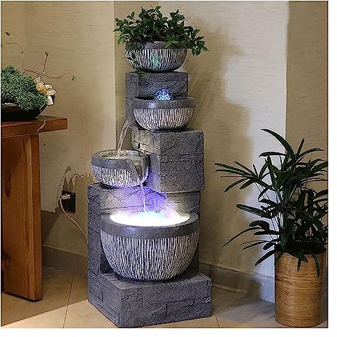 Grande Fontaine De Jardin Avec Éclairage LED Fontaine Cascade,Fontaine Exterieure De Jardin,Fonctionnement Pompe De Circulation,3 Étages Avec Cascades,Intérieur Ou En Extérieur,Décoration De Jardin (