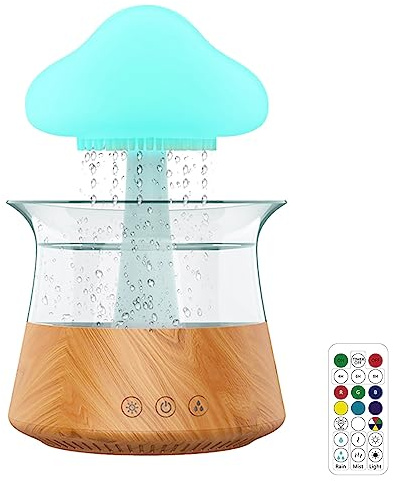 Cloud Rain Humidifier, Snuggling Cloud Raindrop Humidifiers with 7 Colorful Lights, Aromatherapy Essential Oil Diffuser Desktop Fountain Water Drop Sound for Home Office (Wool + with Remote Control)