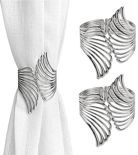 UFURMATE Vorhang-Raffhalter, Zinklegierung, kreative Vorhangschnallen, Federdrapierhalter, Clip, dekorative Vorhang-Raffhalter für Zuhause, Büro, silberfarbener Hohlflügel, 2 Stück
