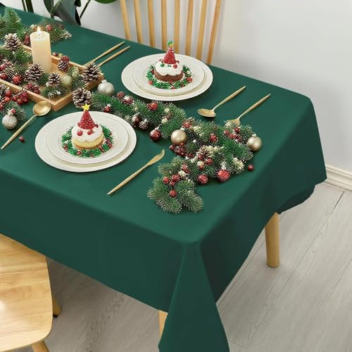 Hiasan Glatt Tischdecke Weihnachten Fleckenabweisend Tischtuch mit Lotuseffekt Leicht Wasserabweisend Tischwäsche, 135x180cm, Grün