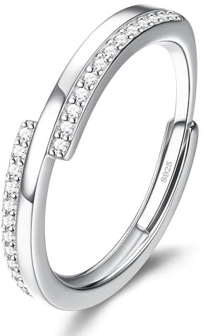 JeweBella Damen Ringe Silber 925 Zirkonia Ring Verstellbar Eheringe Verlobungsring Trauringe Minimalistisch Ringe Frauen Silber/Gold