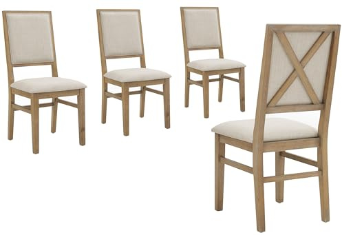 Crosley Furniture Joanna Modern Farmhouse Upholstered X Back Wood Dining Chairs Set of 4, Kitchen Chair, Rustic Brown/Creme