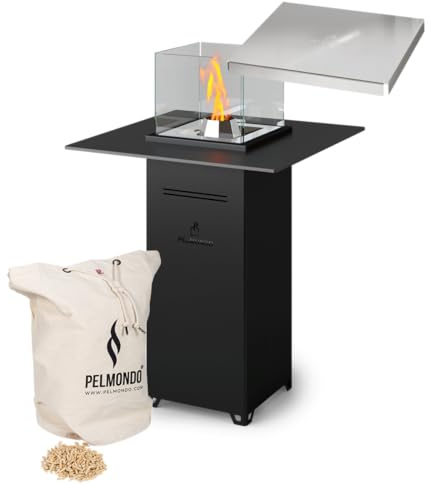 Pelmondo® Barcube Set Feuersäule – Rauchfreie Outdoor Säulenheizung mit Tischplatte - Ideal für Gastrobereich - Made in Austria