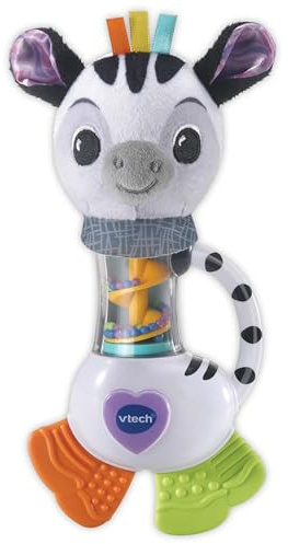 VTech Baby Schüttelgeräusche Zebra Regenmacher Spielzeug Rassel Spielzeug mit leuchtenden Farben, Mustern und Texturen für sensorisches Spielen Geschenk für Babys 3 6 9 12 Monate + Englische Version