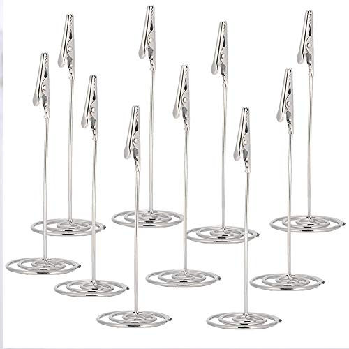 Desktop-Visitenkartenhalter aus Metall, 10 Stück, Metall-Tischkarten-Clips, Desktop-Metall-Business-Bild-Nachrichten-Kartenhalter, Silber