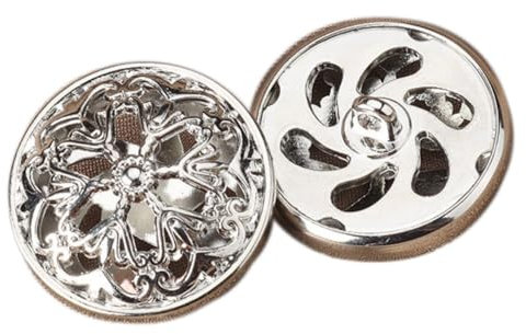 Whakano 5 Stück Vintage-Stil Dekorative Knöpfe aus Metall,Blume Runde Knöpfe,Nähen Basteln von Dekorationen,für DIY Stricken Nähen Mäntel Kleidung Anzüge Jacke Malerei Geschenk Deko,Silber,25mm
