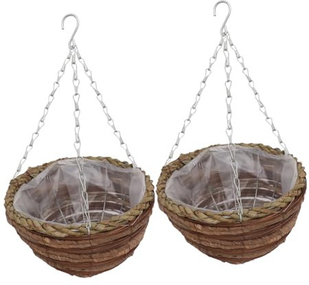 Kisangel 2sätze Rattan-hängeblumentöpfe Aus Robustem Biologisch Abbaubarem Material Kreative Halbkreisförmige Pflanzenkörbe Für Balkon Und Garten Natürliche Gewebte Pflanzkörbe Zum Aufhänge