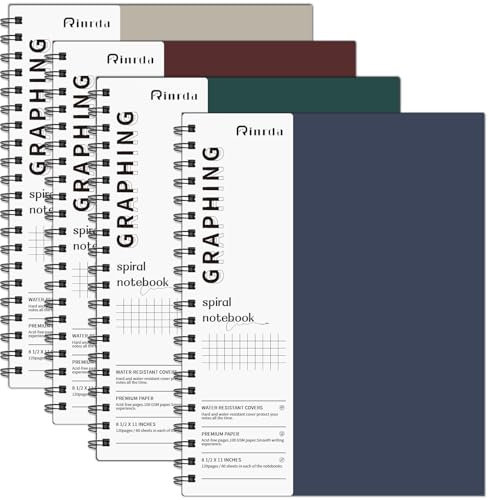 Rinrda Graph Paper Notebook Spiral Notebook 8.5 x 11-4 Pack Grid Paper Notebook Engineering notebook 120 Pages 100 GSM Graphing Paper Notebook Hardcover Journal for School (GRAPH, Mult-color)