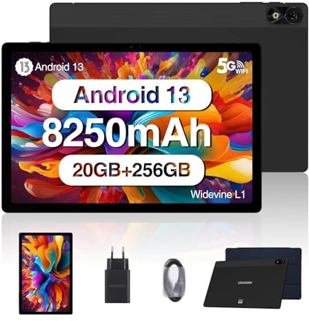 DOOGEE T10 Plus Tablet 10.5 Zoll 2K 2024, 8250mAh/18W, 20GB RAM+256GB ROM(TF 1TB), Android 13 Tablet, 13MP+8MP, Octa-Core, 4G LTE&5G WiFi/Widevine L1/GPS, Tablet mit Hülle, Schwarz