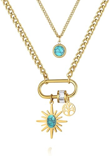 Joo&Rind Kette Gold Damen Halskette Edelstahl 18k Vergoldet Wasserfest Ketten mit Edelstein Schmuck Geschenke für Frauen