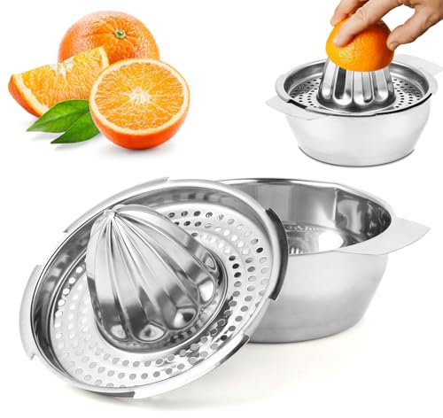 Zitronenpresse Edelstahl, zitronenpresse handpresse, Durchmesser 13,8 cm, Spülmaschinenfest, Profiqualität. Rostfreie Saftpresse für Limetten, Grapefruit und Orangen.