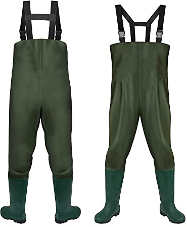 Yakimz Wathose Herren Anglerhose, 70D Nylon Composite PVC, Fischerhose mit rutschfesten Gummistiefeln, Herren Damen Teichhose, Hochwasserhose, für Baustellen, Angeln, Bauernhöfe, Gärten