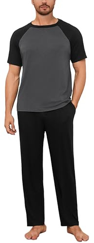 Bresdk Pyjama Homme Long Coton Ensemble Pyjama Manches Courtes | Pyjama Homme Long avec col rond et manches raglan pour nuits douces, détente quotidienne et confort à la maison