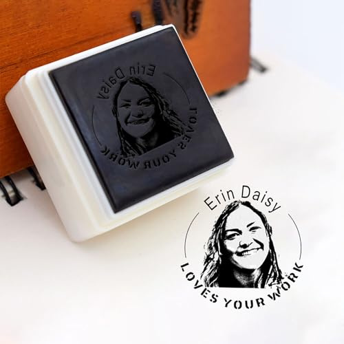 Drawelry Foto Stempel Personalisiert mit Name Bild Gravur Stamps Quadrat Gummi Stempeln Buch Papier Symbol Kopieren Platte Siegel Gesicht Bild Stempel Geburtstag Geschenke für Familie Freund Paar (A3)