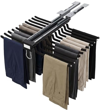 Edelstahl Hosenbügel Hosenauszug Kleiderstange Ausziehbar rutschfeste Hosen Kleiderbügel 22 Arme für Kleiderschrank Hosenbügel Platzsparend (Schwarz)