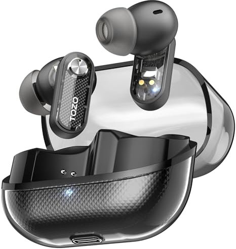 TOZO Crystal Pods Hybrid Active Noise Cancelling Earbuds, 38dB ANC Wireless Earbuds, AI-Enhanced Dual Mics for Clear Calls, Deep Bass, 35H Playtime, IPX5 Waterproof, Bluetooth 5.4, with App Custom EQ