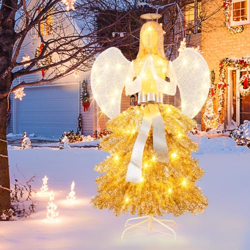 GOPLUS 157cm großer LED Engel im Kleid, beleuchteter Weihnachtsengel warmweiß mit LED-Lichtern, Weihnachtsbeleuchtung Figur Engel für Außen Innen Weihnachten Dekoration