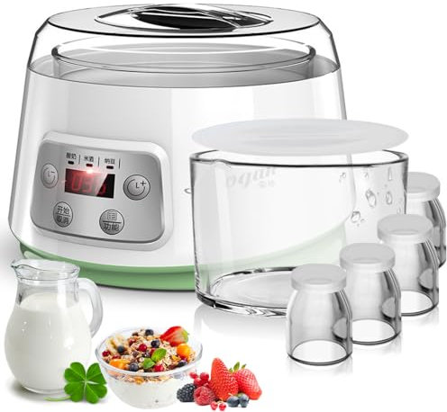 Yogurtera Totalmente Automática, Yogurtera con 4 Vasos, Vaso De 1,3 L, Protección De Seguridad, Tiempo Ajustable, Yogurteras Eléctricas para Yogur Orgánico Casero, Queso, Natto
