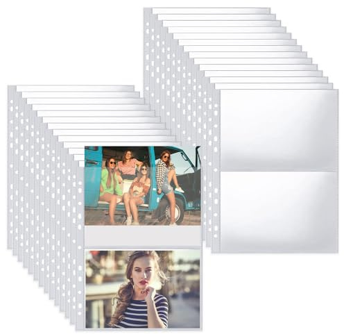 Aoreun 30Pcs Transparent Postkartenhüllen, 120 Doppelseitig Fotohüllen, 2 Fächer Taschen A4 Foto Hüllen für A4 2/3/4 Ringbuch, Taschen Foto Seitenschutz, SammelHüllen für Postkarten Fotos