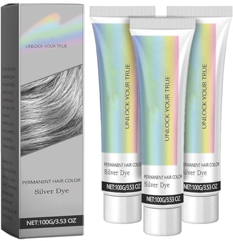 3 Stück 2-in-1 Natural Essence Extract Silber Haarfärbemittel, Silbergraue Natürliche Haarfärbecreme, Silbermetallic Haarfärbemittel, Permanente Haarfärbemittel für Alle Haartypen