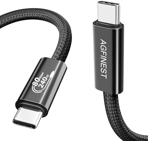 AGFINEST 80 Gbps für Thunderbolt 5 Kabel bis 120Gbps Bandwidth Boost, 240W Schnellladekabel USB-C, kompatibel mit Thunderbolt 4, USB4, iPhone 17 Pro/Max, MacBook, iPad, Monitoranschluss (1.2M)