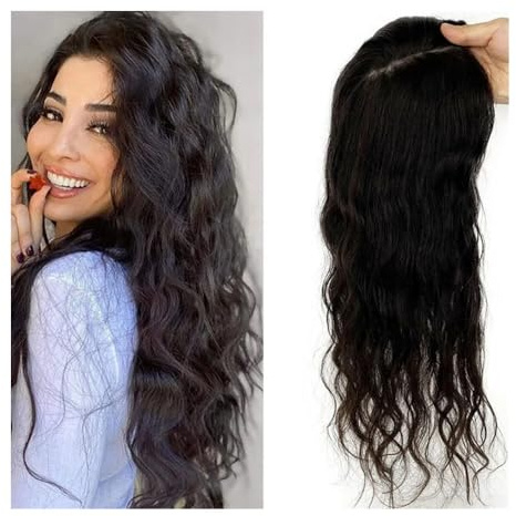 Haarteil Frauen Locker gewelltes Echthaar-Toupet for Frauen mit dünner werdendem Haar, Toupet auf Seidenbasis mit 4 Clips, 8-22 Zoll gewellte, lockige, handgebundene Remy-Haarteile Haar Extensions(10