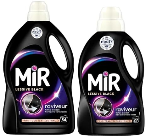 Lot de Mir - Lessive Liquide - Lessive Black - Main & Machine - Raviveur - 3en1 - Couleurs - Fibres - Fraîcheur - Nettoie avec Soin - Anti-Bouloche - Pour tous les Textiles Foncés - 81 Lavages - 4,05L