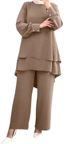 Generisch Damen Muslimisch Zweiteilige Sets Langarm Top Kleid mit Hosen Islamische Kleidung Türkei Dubai Arabisch Abaya Anzug Ramadan Eid Gebet Outfits,Abaya Damen