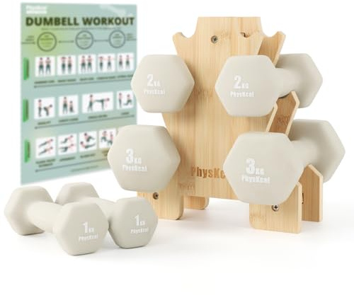 PhysKcal Hantelset för kvinnor, nybörjare hemma och studio, 2 x 1 kg, 2 x 2 kg, 2 x 3 kg, sandfärg