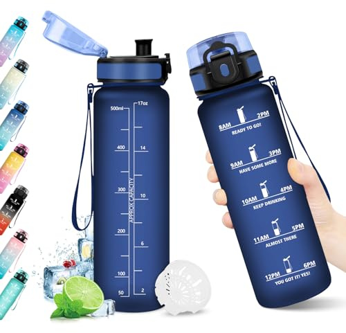 KollyKolla Gourde Enfant 500ml, Gourde avec Filtre sans BPA, Gourdes Motivation, Bouteille d'eau Étanche, Gourdes Sport avec Marqueur de Temps, Réutilisable pour l'école, Sport, Bureau, Yoga, Camping