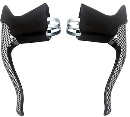 Wakects Levier de Frein de Vélo de Route, Levier de Frein à Main Universel en Alliage D'aluminium, Poignées ABS pour Guidon de 22,2 à 23,8 Mm de Diamètre (noir blanc)