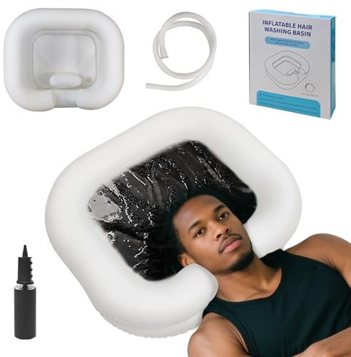 RxylveTC Multi‑Purpose Inflatable Hair‑Washing Basin – Home & Bedside Shampoo Bowl for Pregnant, Elderly Care & Disabled with Neck Pillow Support & Quick‑Drain Valve (White)