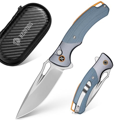 NedFoss HERON Klappmesser, VG10 Stahl Taschenmesser mit Button-Lock | Einhandmesser mit G10 Griff, Outdoor Messer mit Gürtelclip, Survival Messer für den Alltag, Sammlung & Geschenk