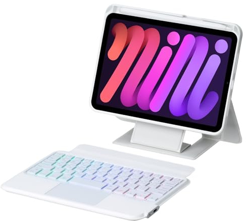 FIABANO Funda con teclado Bluetooth inalámbrico para iPad mini (6ª generación) / iPad mini (A17 Pro), teclado retroiluminado extraíble, mouse TrackPad, soporte ajustable para vertical/horizontal