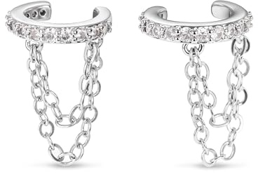 BodyBonita Boucles d'Oreilles Femme à Clip - 1 Paire Faux Piercing Oreille Fausses Boucles Créoles pour Hélix Conque Chaîne Zircone Cubique Plaqué Or 16 Carats/Argent