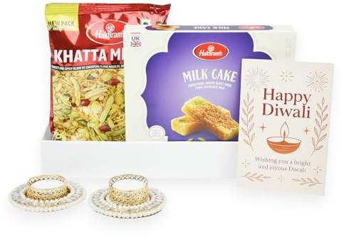 Emartbuy Festive Gift Hamper with Traditional Indian Sweets & Savory Snacks with Decorative Tealight Holders, Greeting Card, Luxury Gift Box for Family, Friends & Corporate Gifting - Diwali Glow Box
