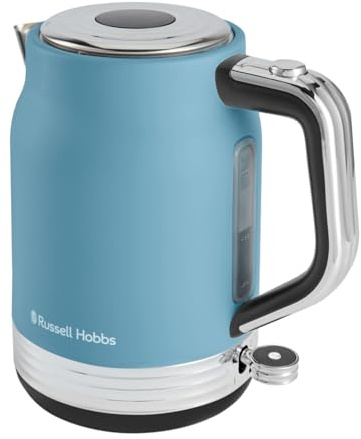 Russell Hobbs Electric Kettle [1.7L, 3000W] Hanley Retro Blue (Stainless Steel, Vintage Design, Perfect Pour, Water Window, 360° Base, Cord Storage, Push-Button Lid, Energy Efficient) 28641