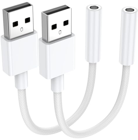 KAYQINHO 2 Pack USB to 3.5mm Audio Jack Adapter, Audio Aux Cable External Stereo Sound Card, USB to 3.5mm TRRS Female Headset for PS5 PS4 Headphone PC Laptop Linux Desktops and More Device
