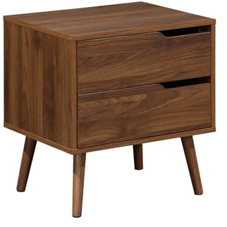 sweeek - Nachttisch mit Holzdekor, nussbaumfarben gebeizt, 2 Schubladen, Beine aus massiver Kiefer