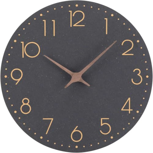 Epochic Wanduhr Ohne Tickgeräusche Lautlos Modern Wanduhren Holz Batteriebetrieben für Wohnzimmer Küche Schlafzimmer Büro (Schwarz, 20cm)
