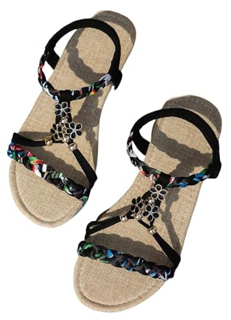 ZTFYKLIN Sandalias Elegantes Para Mujer De Mujer, Coreanas Verano 2026, Nuevas Cuña Con Gruesa Y Pez. Esparto (Black, 37) Barefoot Zapatos Adolescentes Chica Anchas Sandalia Negra Pies Anchos