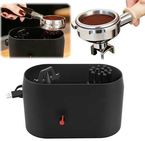 Automatic Knock Box Cleaner Electric Portafilter Cleaner Espresso Deep-Clean Kit with Holder Cleaning Brush Grounds Tray Barista Cleaning Box for Household Kitchen Workplace 19x9.3x11.5CM