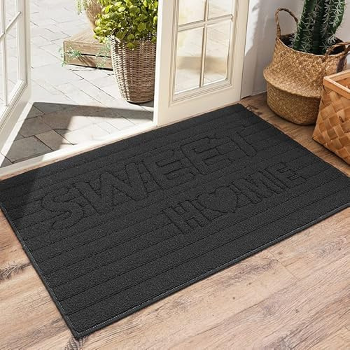 WELLTURN 50×80cm Zerbino Ingresso Interno Antiscivolo e Assorbente, Tappeto in Microfibra Lavabile con Base in Gomma per Cucina, Bagno, Porta e Animali, SWEET Antracite